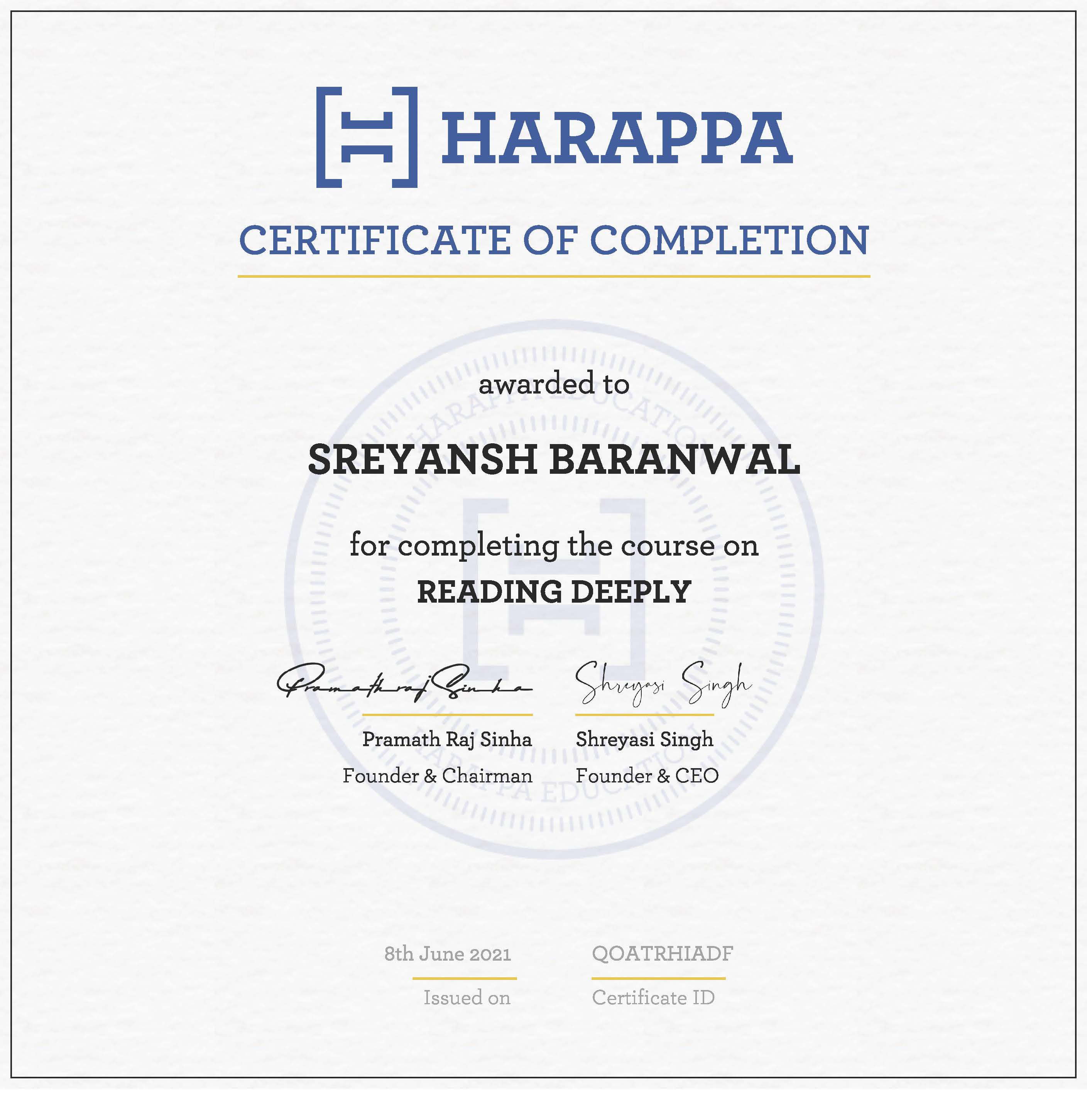 Harrapa Reading Deeply